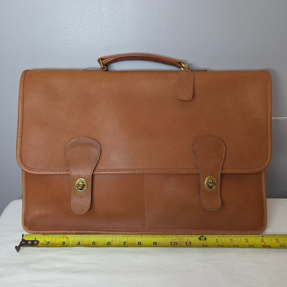 Vintage COACH 5275 Leather Briefcase Messenger Bag British Tan Made in USA 80s